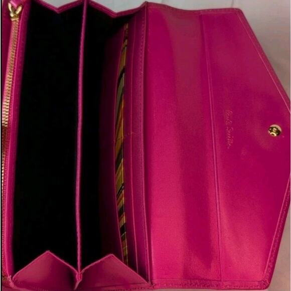Paul Smith Pink Envelope Wallet Gold Heart Clasp Stripe Lining 7.5" x 4" - Picture 6 of 9